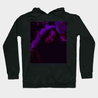 Beautiful girl, in dark place. Red and blue. Dark but beautiful. Hoodie